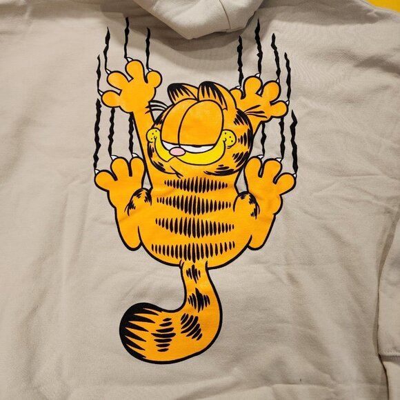 Garfield Nickelodeon Scratching Claws Hanging On Hoodie Sweatshirt Beige Size XL - Picture 9 of 10
